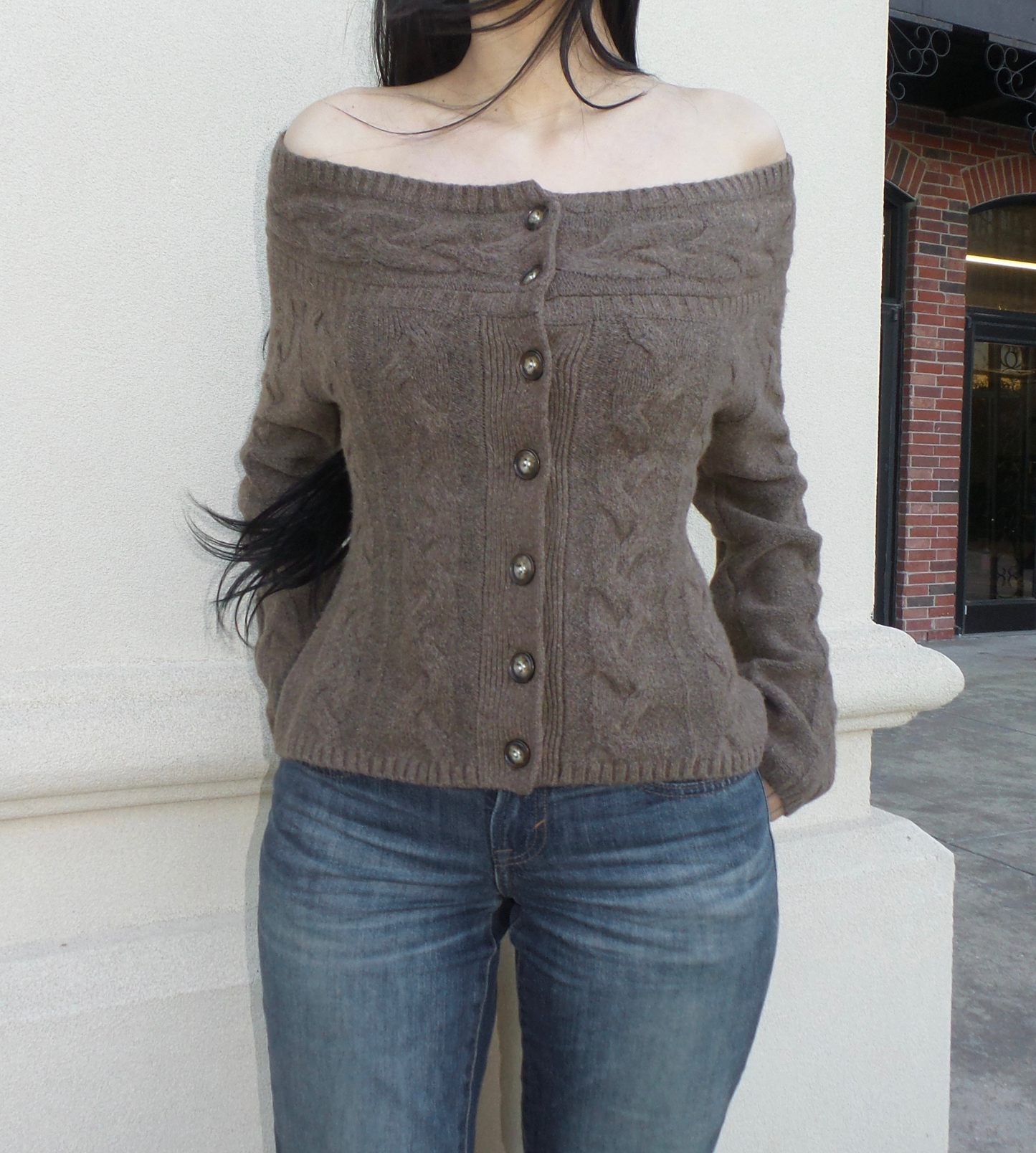 Dark Brown Off The Shoulder Sweater