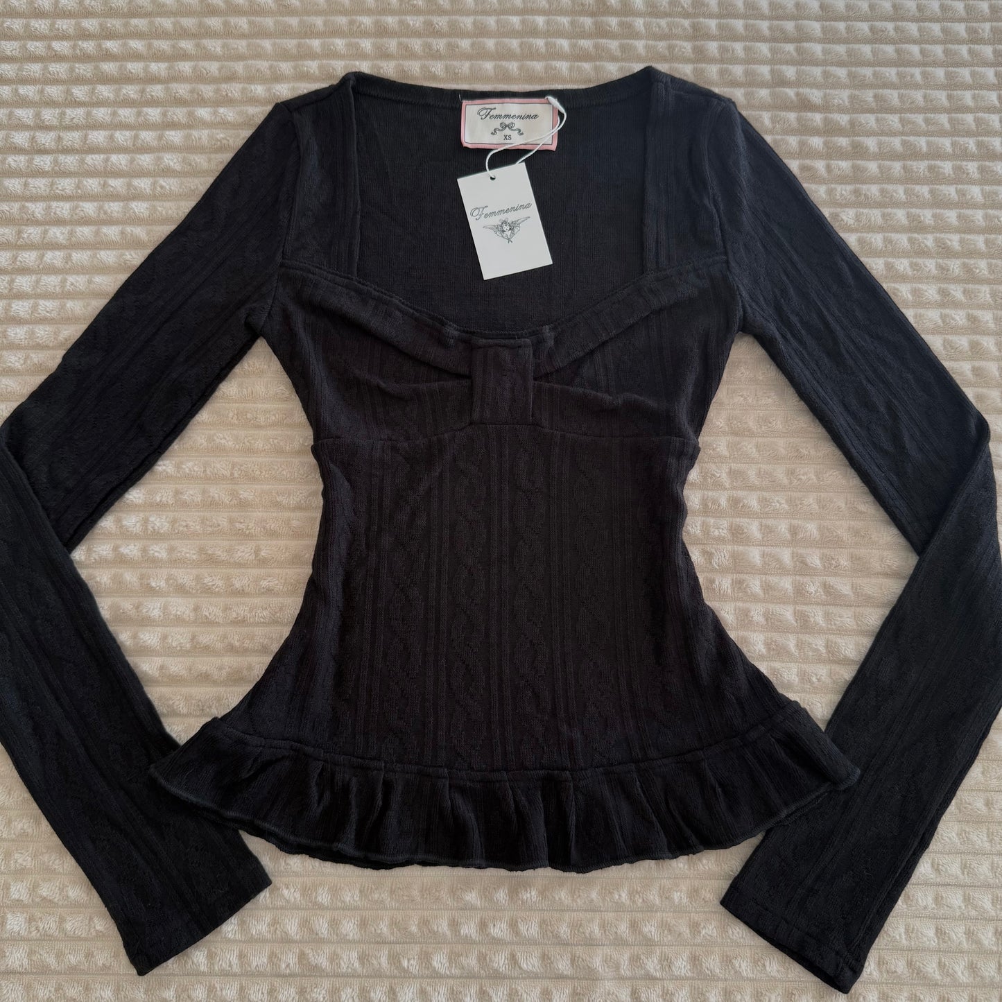 Black Bow Sleeve Long Sleeve Top