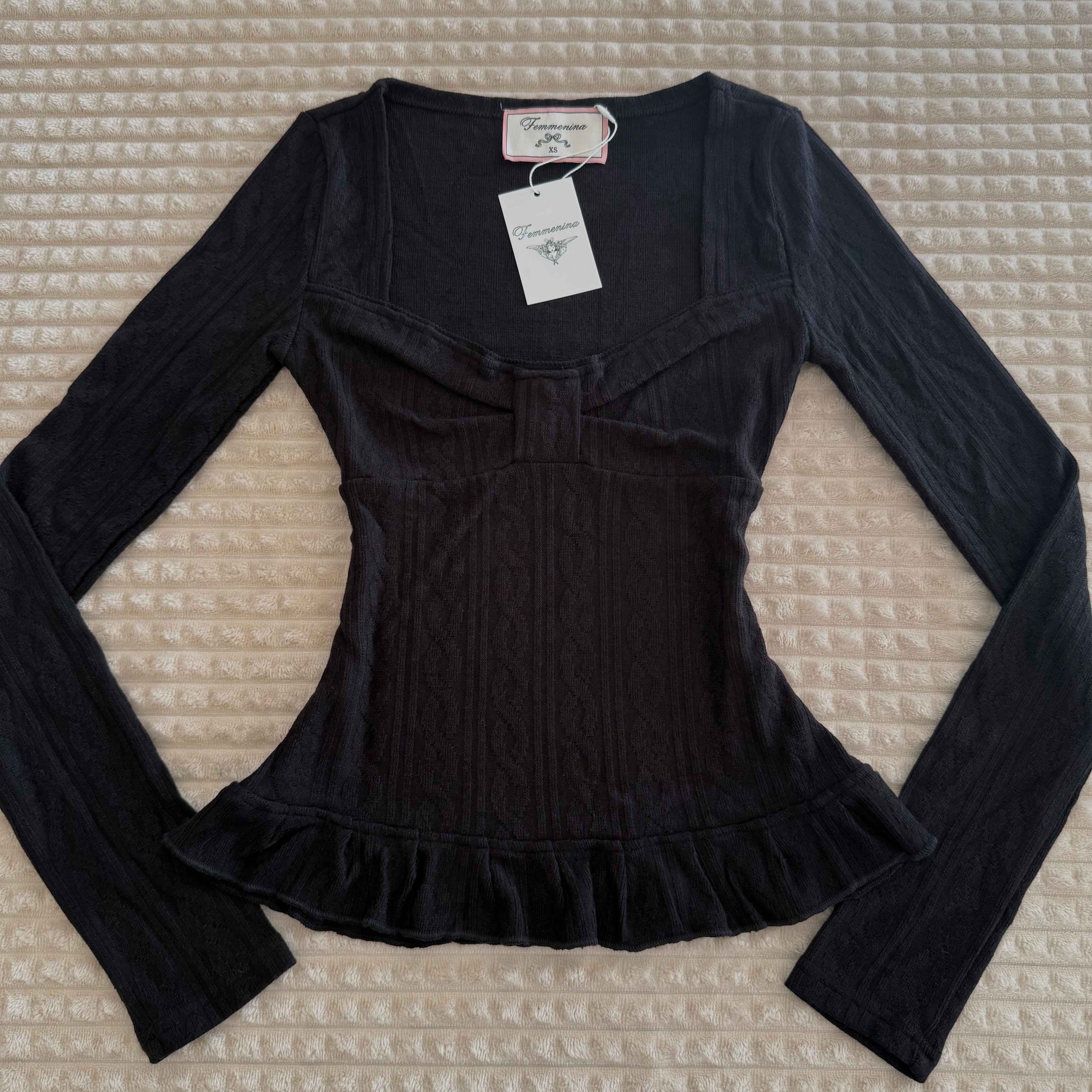 Black Bow Sleeve Long Sleeve Top