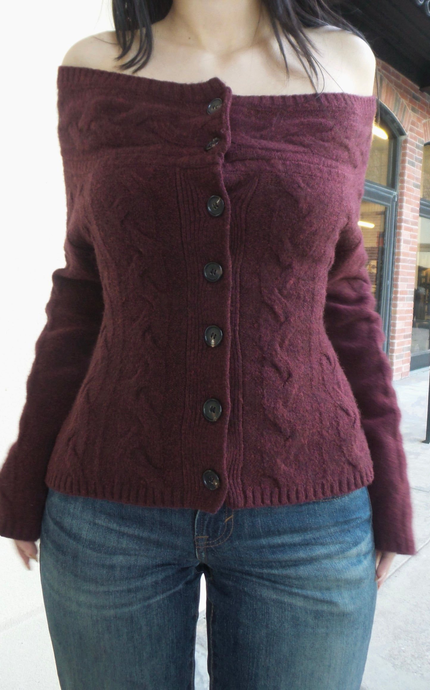 Burgundy Off The Shoulder Sweater