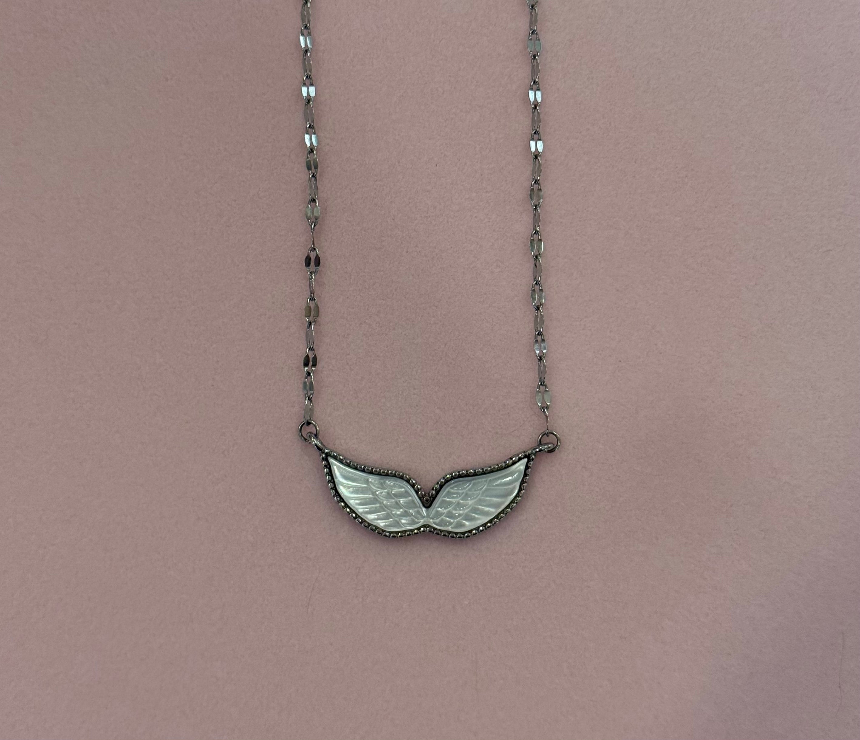 Engraved Mother of Pearl Angel Wings 316 Sterling Silver