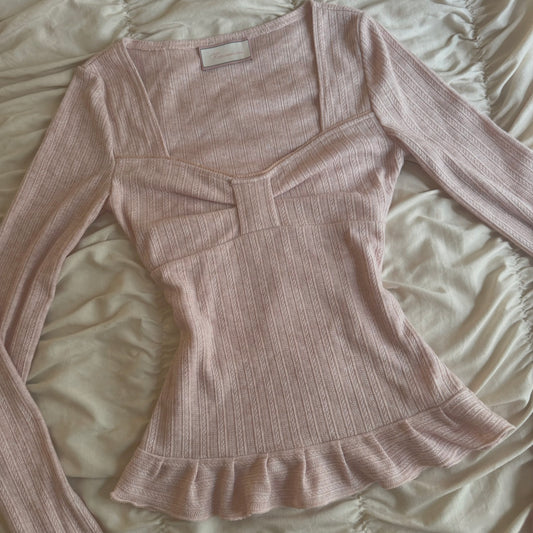 Bow Baby Pink Long Sleeve Top
