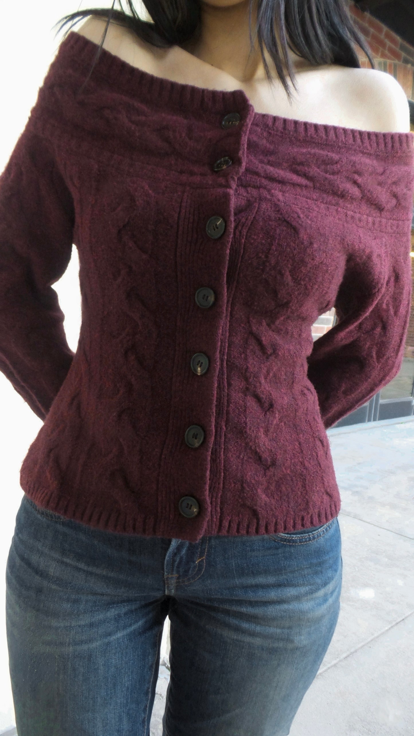 Burgundy Off The Shoulder Sweater