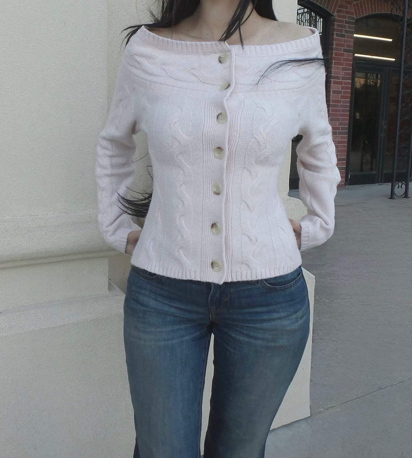 Light Pink Off The Shoulder Sweater