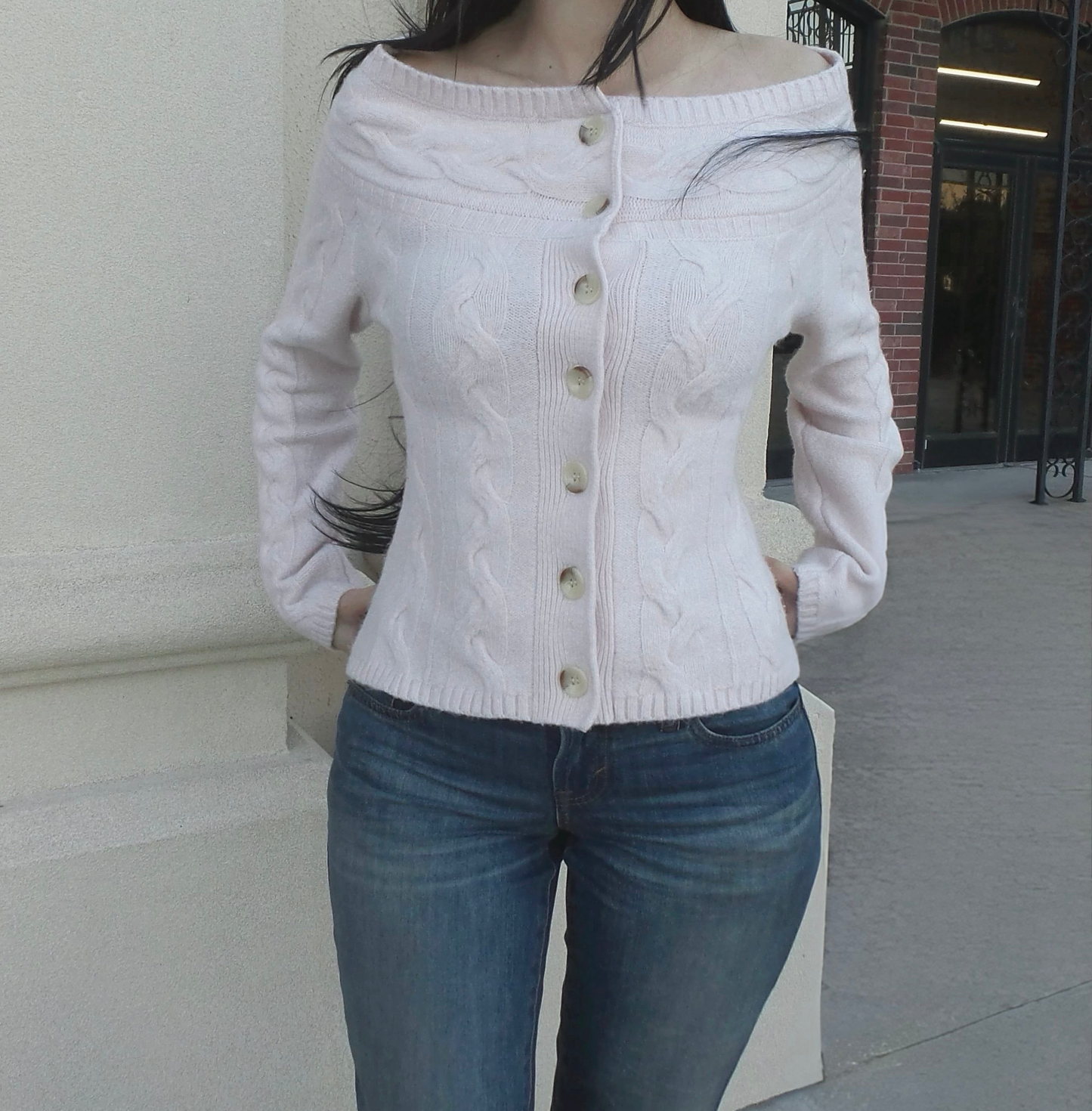 Light Pink Off The Shoulder Sweater