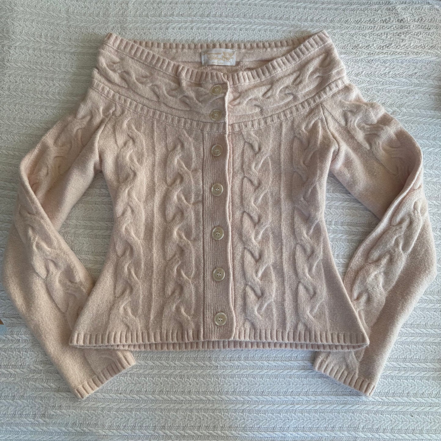 Special Limited Edition Light Pink Off-the-shoulder Sweater with Ivory Marbled Buttons