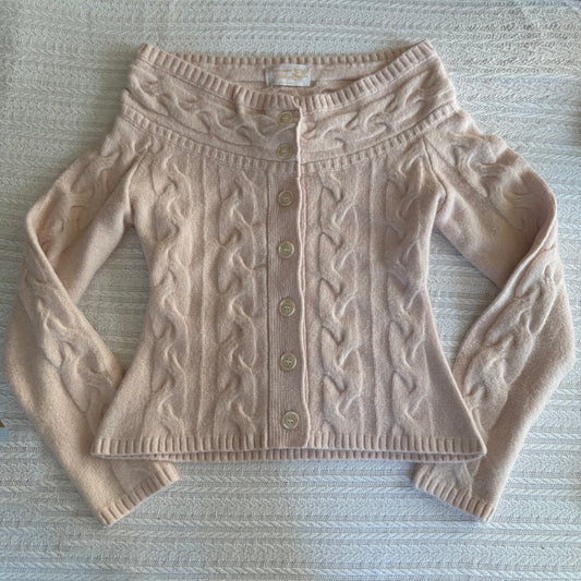 Special Limited Edition Light Pink Off-the-shoulder Sweater with Ivory Marbled Buttons