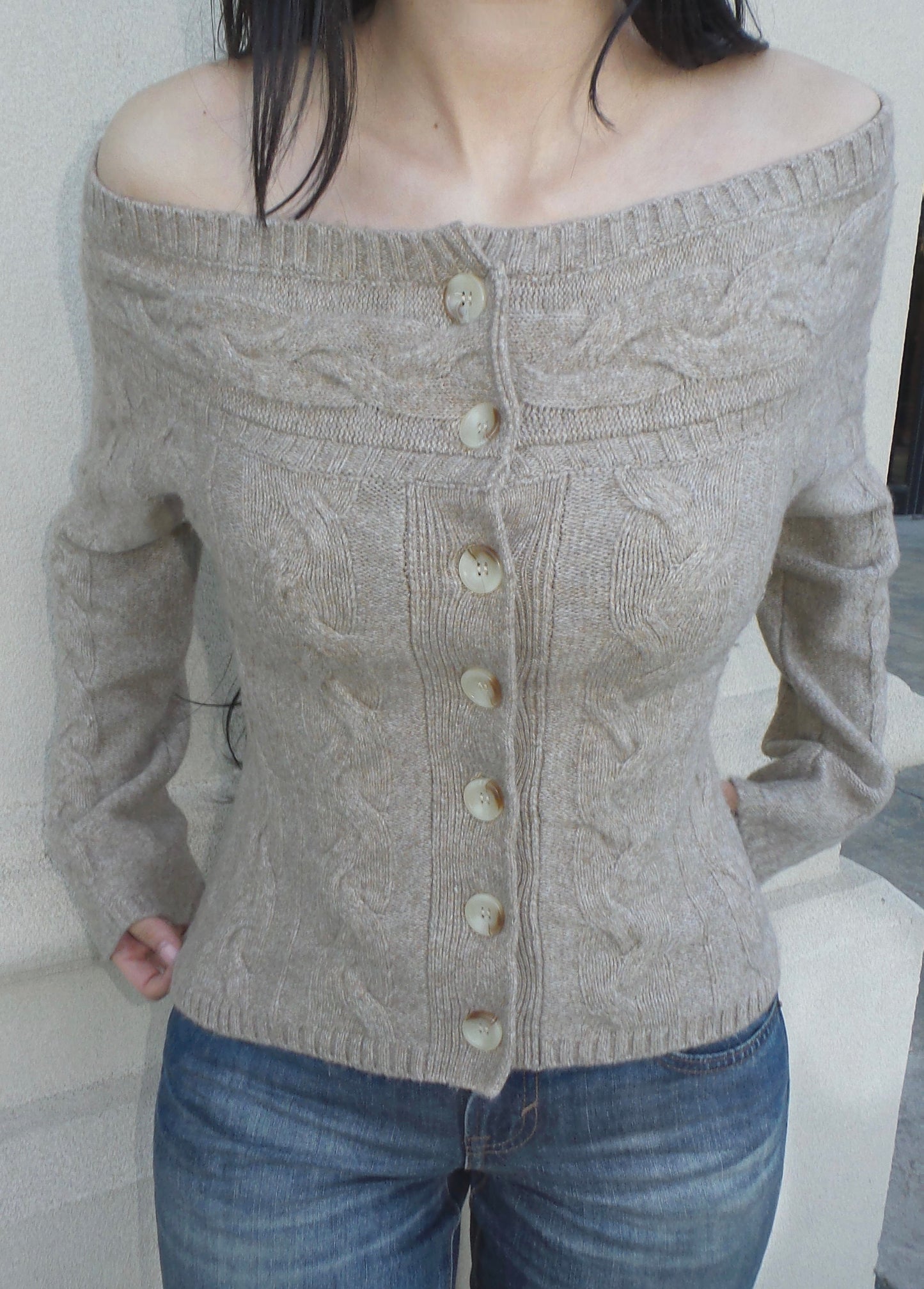 Light Brown Off The Shoulder Sweater