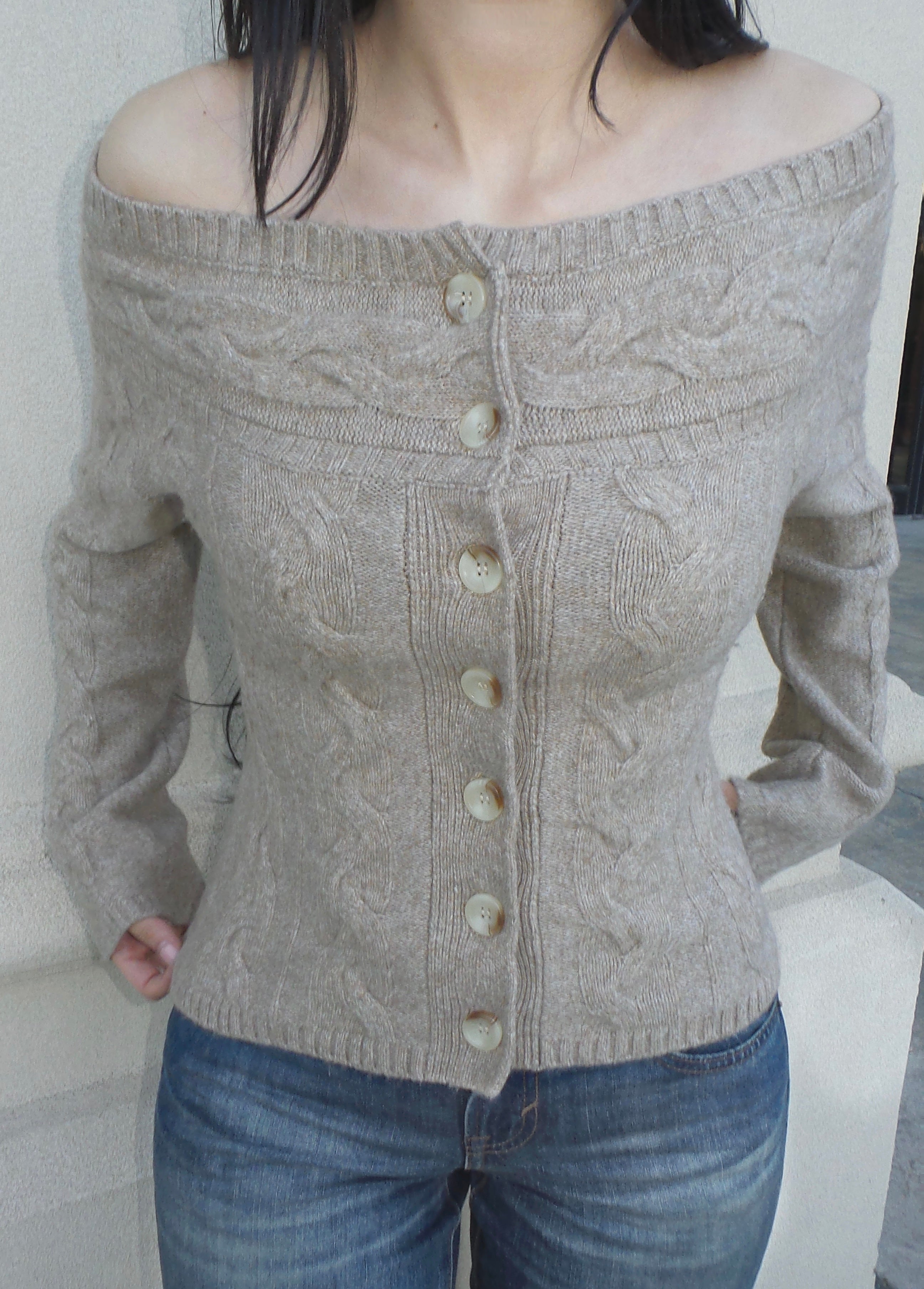 Light Brown Off The Shoulder Sweater