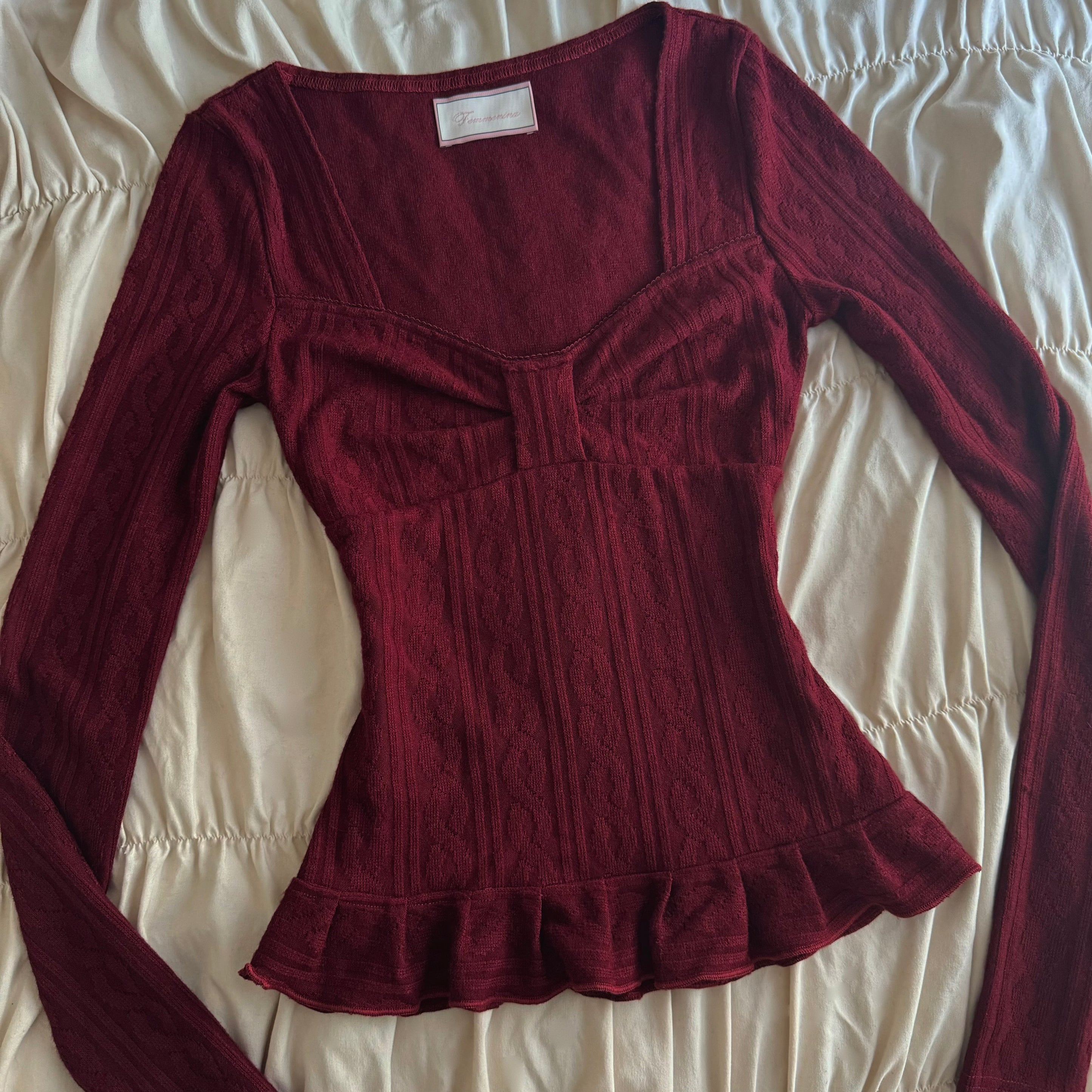Bow Dark Red Long Sleeve - Femmenina