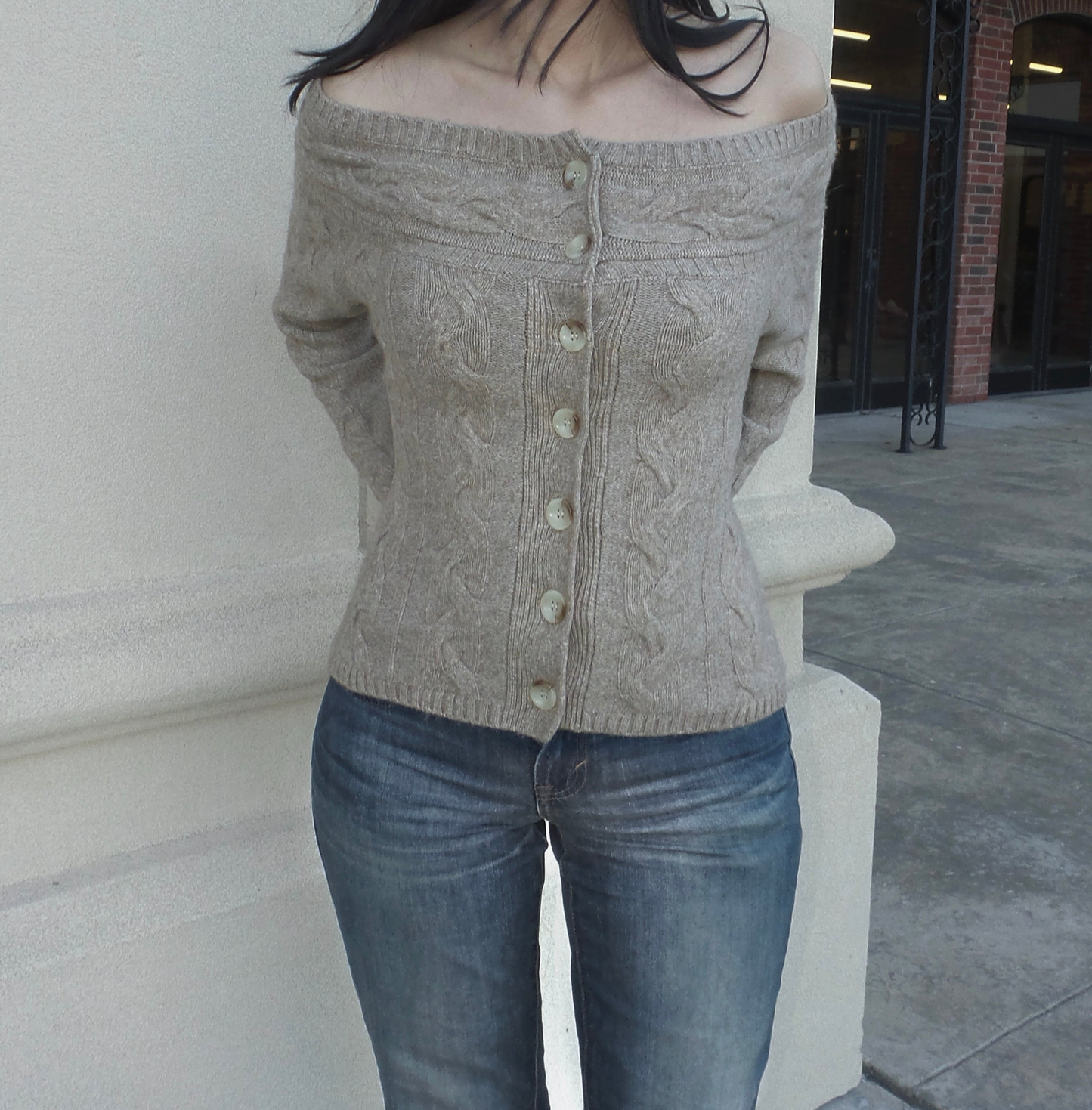Light Brown Off The Shoulder Sweater