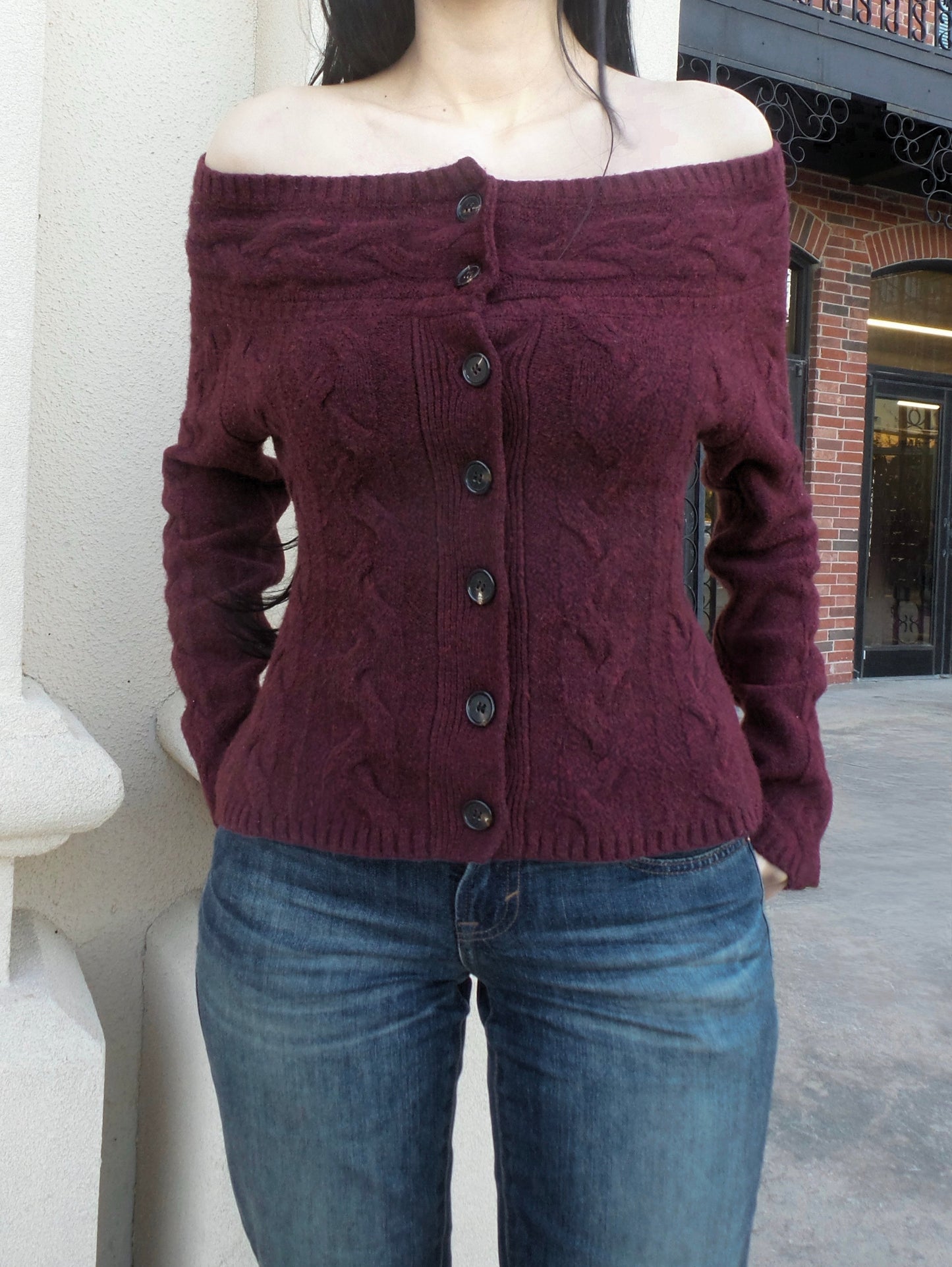 Burgundy Off The Shoulder Sweater