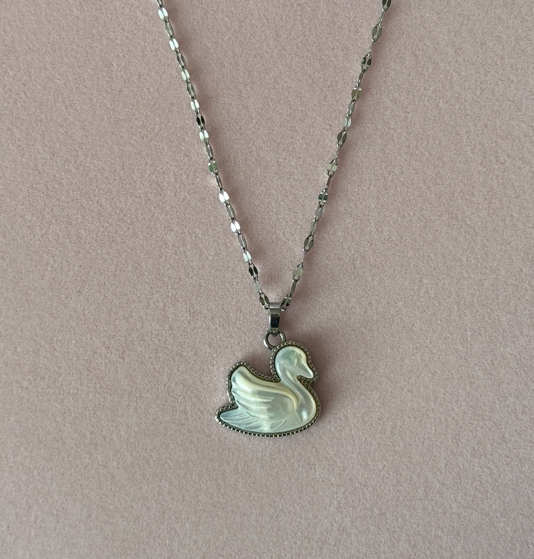 Engraved Mother of Pearl Swan 316 Sterling Silver