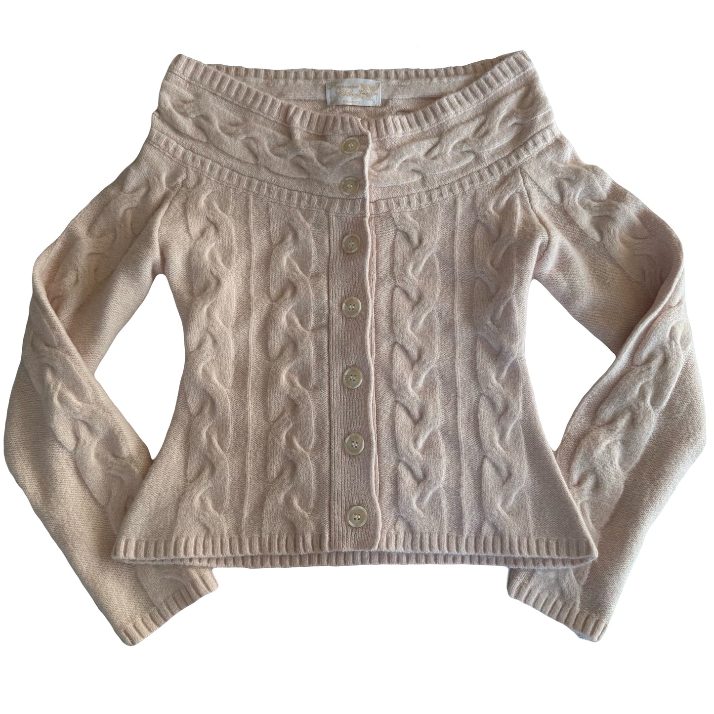 Special Limited Edition Light Pink Off-the-shoulder Sweater with Ivory Marbled Buttons